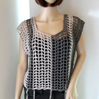 Legeres Netz-Top, Shirt, Häkel-Top, Überwurf, Pulli