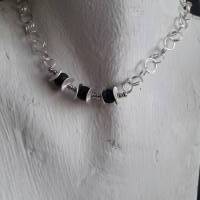 Wunderschöne Halskette mit Lavasteinen,Silberplättchen, versilbert Bild 5
