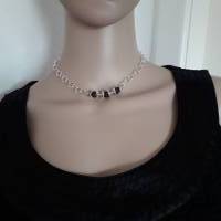 Wunderschöne Halskette mit Lavasteinen,Silberplättchen, versilbert Bild 6