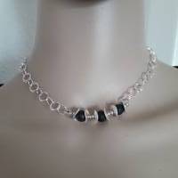 Wunderschöne Halskette mit Lavasteinen,Silberplättchen, versilbert Bild 7