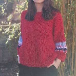 Mohairsweater, handgestricktes Einzelstück, Armdetails, soft, Pullover Bild 2