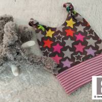 Babymütze Knotenmütze grau mit Regenbogen Sternen 0 - 3 Monate Bild 1