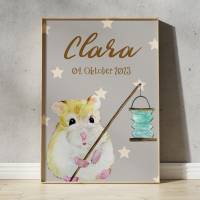 Hamster Kinderbild mit Name personalisiert, Kinderzimmer Bild,  Poster Deko, Baby Geschenk zur Geburt Bild 1