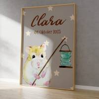 Hamster Kinderbild mit Name personalisiert, Kinderzimmer Bild,  Poster Deko, Baby Geschenk zur Geburt Bild 2