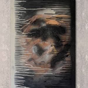 Abstraktes Acryl Spray Bild "Winter'23" mit Texturen in schwarz, weiß, gold, silber & kupfer auf Leinwand | Bild 5