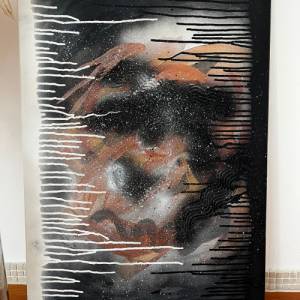 Abstraktes Acryl Spray Bild "Winter'23" mit Texturen in schwarz, weiß, gold, silber & kupfer auf Leinwand | Bild 6