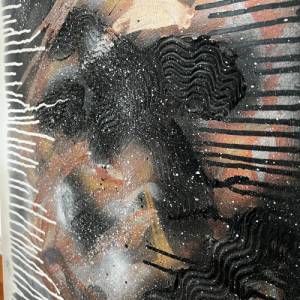 Abstraktes Acryl Spray Bild "Winter'23" mit Texturen in schwarz, weiß, gold, silber & kupfer auf Leinwand | Bild 7