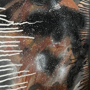 Abstraktes Acryl Spray Bild "Winter'23" mit Texturen in schwarz, weiß, gold, silber & kupfer auf Leinwand | Bild 8