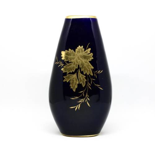 Blumenvase Vase klein Waldershof Bavaria Echt Cobalt Handarbeit 22 Karat Gold Bemalung Dunkelblau Floral
