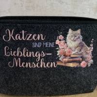 Kosmetiktasche aus Filz bedruckt mit Katzenmotiv und Katzenspruch - Geschenkidee für Katzenfreunde und Katzenliebhaber Bild 2