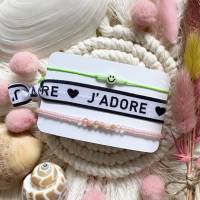 „J‘ADORE“ neon - Armband-Set mit Smiley-Armband, Elastikband und Perlen-Armband in Sommerfarben Bild 1