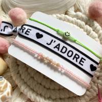 „J‘ADORE“ neon - Armband-Set mit Smiley-Armband, Elastikband und Perlen-Armband in Sommerfarben Bild 2