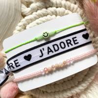„J‘ADORE“ neon - Armband-Set mit Smiley-Armband, Elastikband und Perlen-Armband in Sommerfarben Bild 3