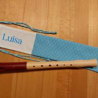 Flötentasche mit Namen, Flötenbeutel - Hellblau geblümt (mit optionalen Zubehörfach / Fütterung / Halskordel) Bild 1