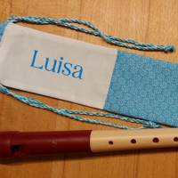 Flötentasche mit Namen, Flötenbeutel - Hellblau geblümt (mit optionalen Zubehörfach / Fütterung / Halskordel) Bild 2