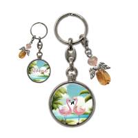 Metall Schlüsselanhänger mit Name und Flamingo Motiv | abnehmbarer Schutzengel in 3 Farben zur Auswahl Bild 6