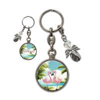 Metall Schlüsselanhänger mit Name und Flamingo Motiv | abnehmbarer Schutzengel in 3 Farben zur Auswahl Bild 7