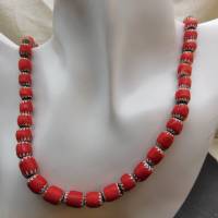 Chevron Perlen aus Java - rot mit schwarz und weiß - ganzer Strang - 58 Glasperlen Bild 6