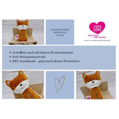 Personalisiertes Kuscheltier Greifling Fuchs mit Namen Plüschtier personalisiertes Plüschtier mit Namen Stofftier Fox