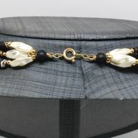 Vintage Halskette drei Ketten gedreht schwarz mit Goldfarbe und Altweiß schimmernd Kügelchen Damenkette 80er Jahre Bild 4