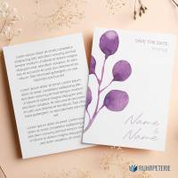 Personalisierte Save the Date Karte lila weiß Blumen |  Individuelle Klappkarte mit Briefumschlag floral Bild 1