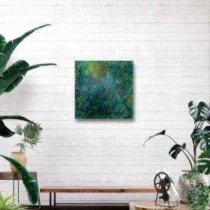 Original Kunstwerk, abstraktes Acrylbild „IN THE JUNGLE“ auf Leinwand | 50x50cm | fluoreszierendes Neon Spray | Wanddeko Bild 2