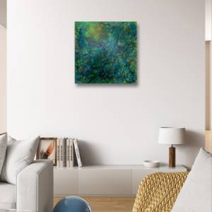 Original Kunstwerk, abstraktes Acrylbild „IN THE JUNGLE“ auf Leinwand | 50x50cm | fluoreszierendes Neon Spray | Wanddeko Bild 3