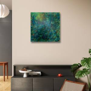 Original Kunstwerk, abstraktes Acrylbild „IN THE JUNGLE“ auf Leinwand | 50x50cm | fluoreszierendes Neon Spray | Wanddeko Bild 6