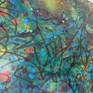 Original Kunstwerk, abstraktes Acrylbild „IN THE JUNGLE“ auf Leinwand | 50x50cm | fluoreszierendes Neon Spray | Wanddeko Bild 8