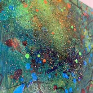 Original Kunstwerk, abstraktes Acrylbild „IN THE JUNGLE“ auf Leinwand | 50x50cm | fluoreszierendes Neon Spray | Wanddeko Bild 9