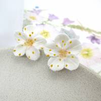 Ohrringe Apfelblume, Weiße Blüten Ohrstecker, Frühlingsschmuck, Zarte Blumenohrringe, realistischer Blumenschmuck Bild 5