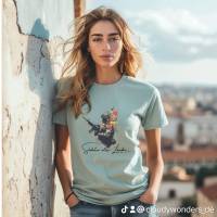Pastellgrünes Damen T Shirt mit der Friedensbotschaft 'Soldaten aller Länder... Geht nach Hause' Bild 3