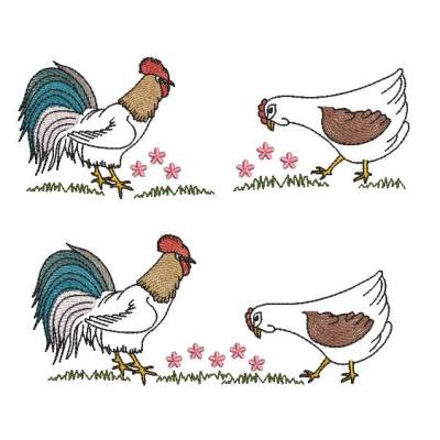 Stickdatei Huhn Hahn im SET verschiedenen Größen