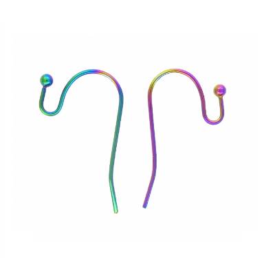 2 Ohrhaken mit Kugel , Regenbogen, 21x15mm, Edelstahl