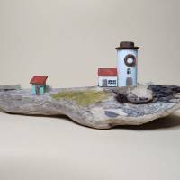 Maritime Deko auf Treibholz mit Leuchtturm, Haus am Meer, shabby style, maritim, Meer, Nordsee, Atlantik, Diorama, Irish Bild 1