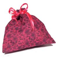 Geschenkverpackung Geschenkbeutel *Blümchen rot* Baumwolle mit Tunnelzug Bild 1