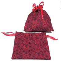Geschenkverpackung Geschenkbeutel *Blümchen rot* Baumwolle mit Tunnelzug Bild 2