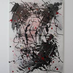 Abstraktes Gemälde auf Leinwand | „Creatures in the Night“ Serie #4 | 50x70cm | schwarz weiß rot silber gold | original Bild 6