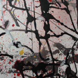 Abstraktes Gemälde auf Leinwand | „Creatures in the Night“ Serie #4 | 50x70cm | schwarz weiß rot silber gold | original Bild 7