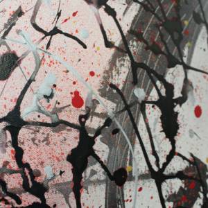 Abstraktes Gemälde auf Leinwand | „Creatures in the Night“ Serie #4 | 50x70cm | schwarz weiß rot silber gold | original Bild 8