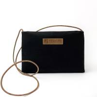 Schwarze Tasche mit braunem Träger Bild 4