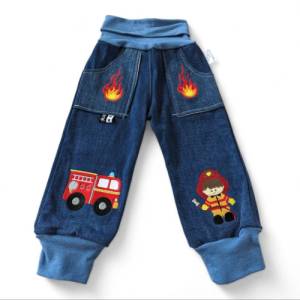 Pumphose für Babys Gr. 74/80 aus Jeans, Feuerwehr, Upcycling Unikat Bild 1