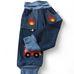 Pumphose für Babys Gr. 74/80 aus Jeans, Feuerwehr, Upcycling Unikat Bild 5