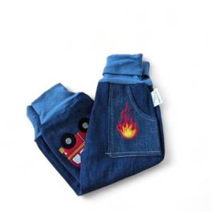 Pumphose für Babys Gr. 74/80 aus Jeans, Feuerwehr, Upcycling Unikat Bild 6