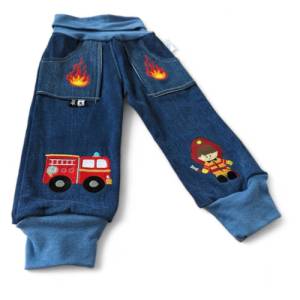 Pumphose für Babys Gr. 74/80 aus Jeans, Feuerwehr, Upcycling Unikat Bild 7