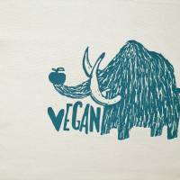 Vegan Mammut. Bio Geschirrtuch. Siebdruck handbedruckt. Bild 2