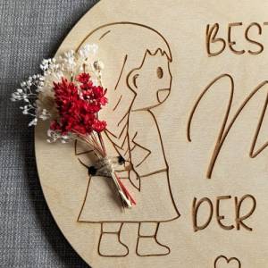 Muttertag, Geschenk, Beste Mama, Muttertagsgeschenk,  Mädchen, Junge, Wandschild mit Trockenblumen, Danke Mama Bild 7
