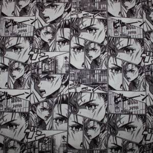 13,90 EUR/m Baumwollstoff Anime Comics schwarz weiß Webware 100% Baumwolle Bild 3