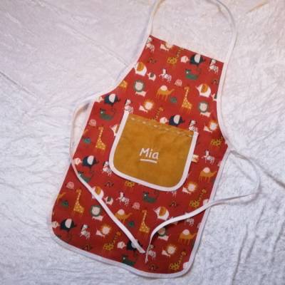 Personalisierte Kinderschürze mit Namen – Handgefertigt aus Baumwolle – Safari Tiere – Wunschfarbe & Größe