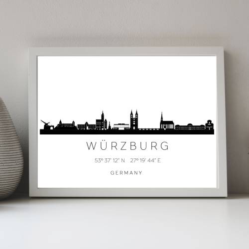 Poster WÜRZBURG SKYLINE mit Koordinaten | Heimat Stadt | Stadtposter | Personalisiert | Sehenswürdigkeiten Geschenk Kuns